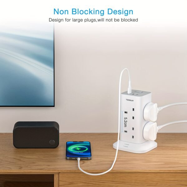 5M Tower Extension Lead Featuring 2 USB-A And 1 USB-C