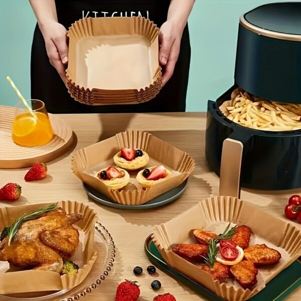 50PCS Non-Stick Air Fryer Liners - Square Paper Liners for Baking
