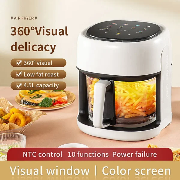 Smart 4.5L Air Fryer (360° Convection, Visual Window)