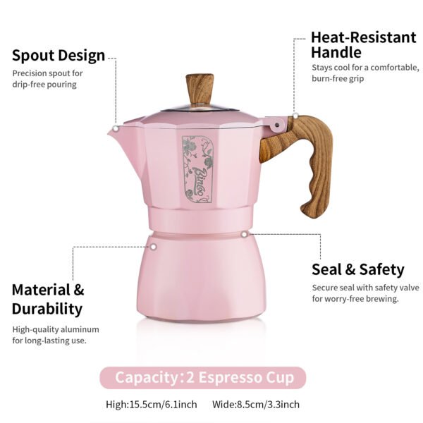Bincoo Professional Pink/Black Dual Valve Moka Pot